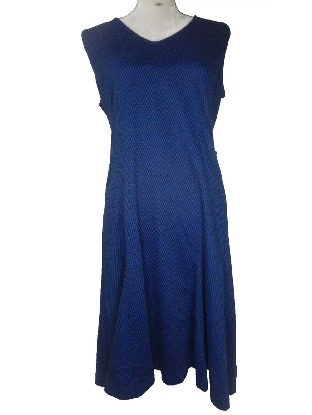 Jones New York Womens Size Large Sleeveless Blue Checkered Shift Long Dress NEW